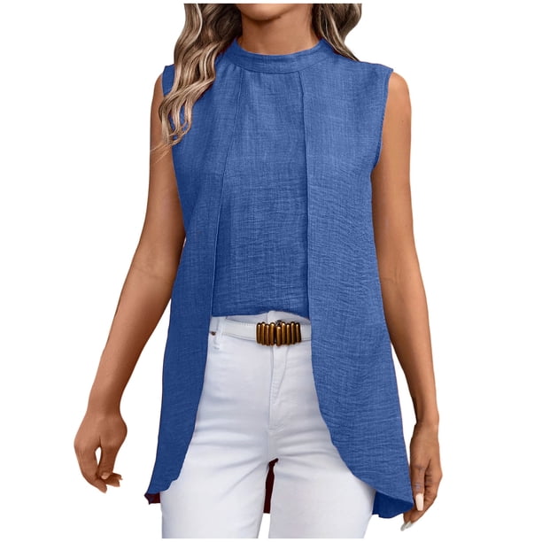 Casual Tops Cuello Redondo Top sin Mangas Largas para las Mujeres, Elegante Y de Moda Blusa de Color Sólido para el Uso Diario de Verano
