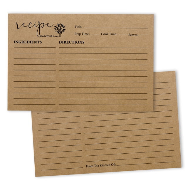 Inkdotpot Cartes de Recettes 4x6 Pouces (Ensemble de 50), Papier Épais Double Face de Qualité Supérieure - Style Moderne Cartes-Notes de Recettes Kraft pour Mariages - Fête Prénatale - Baby Shower - Thème de Shower Nuptial