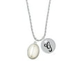 thumbnail image 2 of Delight Jewelry Silvertone Small Cream Imitation Pearl Silvertone Script Initial Disc - G - Charm Necklace, 20"+3", 2 of 4