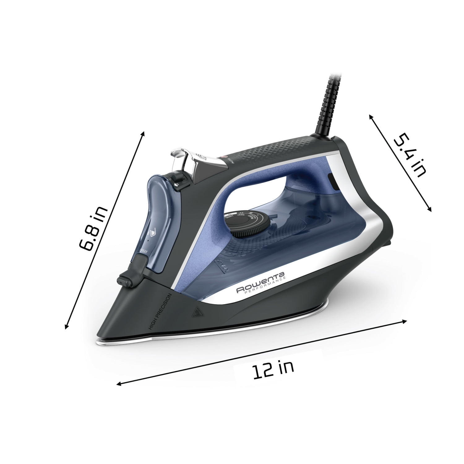 Rowenta Performance Steam Iron for Clothes, Powerful 1725W, Patented Stainless Steel Soleplate,Verticle Steaming, Black & Blue, DW2350U3