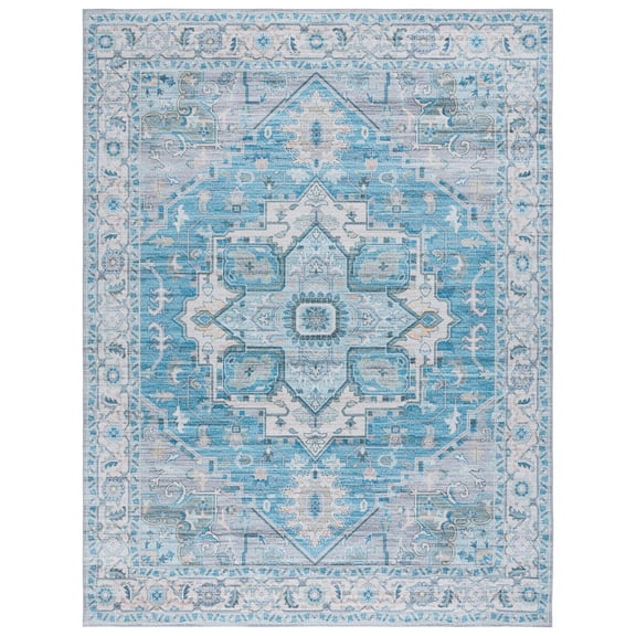 SAFAVIEH Tucson Alyx Oriental Machine Washable Area Rug, Grey/Turquoise, 9' x 12'