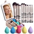 thumbnail image 1 of Set de brochas de maquillaje BS-MALL, tamaño grande, con espejo LED, 15 unidades, con funda, 1 of 6