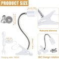 thumbnail image 6 of Tortoise Heat Lamp, Reptile Heat Lamp Tortoise Heat Light Basking Lamp With 2 * 50 W Bulbs, UVA UVB E27 Reptile Basking Lamp With 360° Swivel Clamp Stand For Turtle Snake Frog (White), 6 of 7