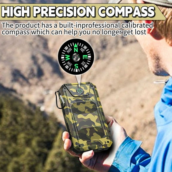 TASHHAR Solar Power Bank 20000mAh with 4 Cables Fast Charging External Battery Portable Solar Charger Built-in Led Flashlight Camouflage