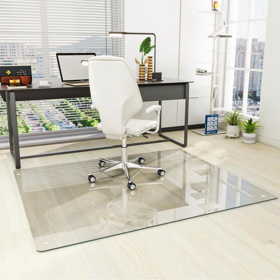 Mirrasia 36"x 46" Tempered Glass Floor Mat Heavy Duty Hard Office Chair Mat,Clear