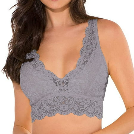 

Pxiakgy lingerie for women Women Lingerie With Garter Bra Tops Wirefree Comfort Yoga Cami Bra Women s Lace Deep V Bralette Bra Grey + 3XL