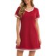 thumbnail image 2 of Camisas de noche Manga corta Cuello en V Bloqueo de color Pijamas cómodos e informales para mujer Vino Rojo XL, 2 of 6