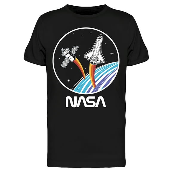 NASA Mens Graphic Tee Black - Space Satelite 100% Cotton Regular Fit