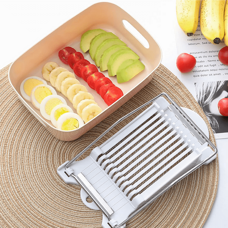 Slicer,Multipurpose Luncheon Meat Slicer,Stainless Steel Wire Egg  Slicer,Cuts 10 Slices For fruit,Onions,Soft Food and Ham (White)