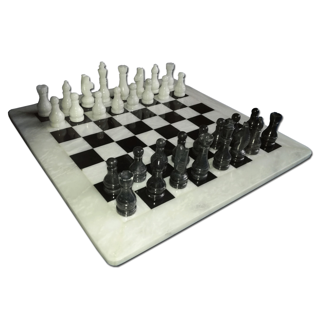 Wooden Flat Chess Board "Grey Marble" 14" 
