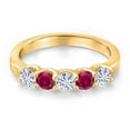 thumbnail image 3 of Gem Stone King 18K Yellow Gold Plated Silver White Moissanite and Red Created Ruby Wedding-Bands Ring for Women | 0.98 Cttw | Round 3.5MM | Gemstone Birthstone | Size 5, 3 of 7