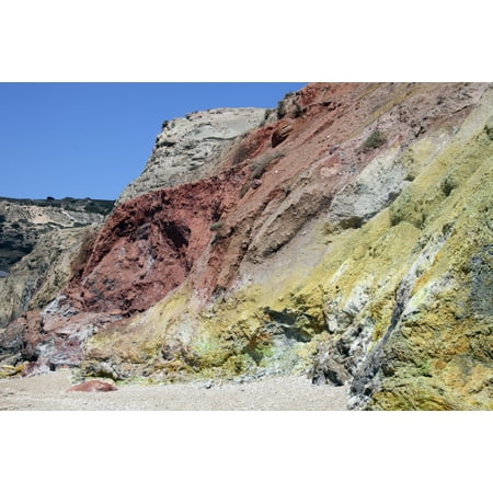 Hydrothermally altered red and yellow cliffs with fresh fumarolic deposits Greece Canvas Art - Richard RoscoeStocktrek Images (35 x 23)