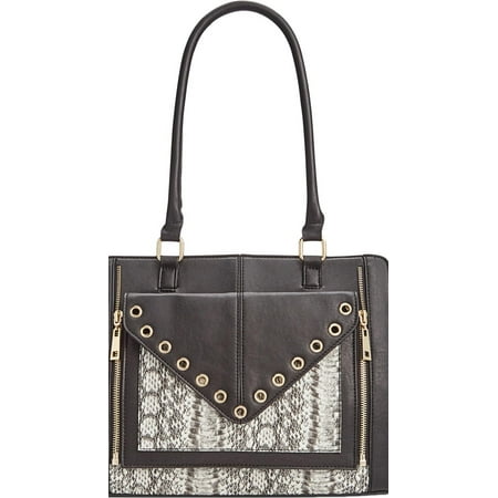 - INC Womens Bridget Faux Leather Snake Print Tote Handbag Black Medium