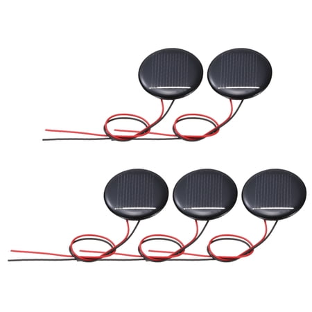 Uxcell 5Pcs 0.5V 0.07W 140.0mA Mini Solar Panels Round Small Polycrystalline Solar Cell Panel with Cable for DIY Electric Toy Materials Kits Charger