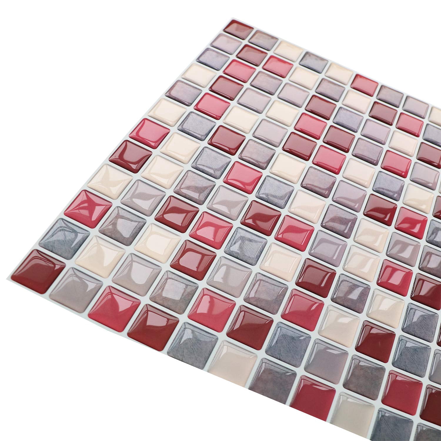 3d Mosaic Tile Sticker Removable Wallpaper Red  Self Adhesive Wall Tiles Bathroom For Kitchen Backsplash Pvc Square Decorative Vinyl Decals 4 Sheets