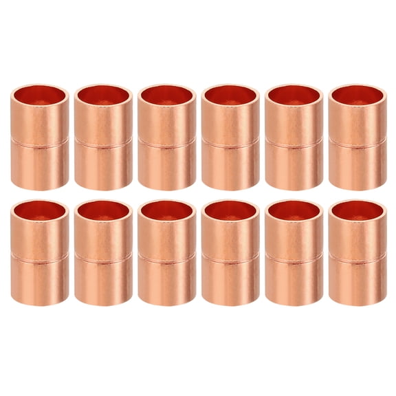 Uxcell 3/8 Inch ID Copper Coupling Fittings, 12 Pcs Rolled Tube Stop Straight Pipe Fitting Welding Joint for HVAC