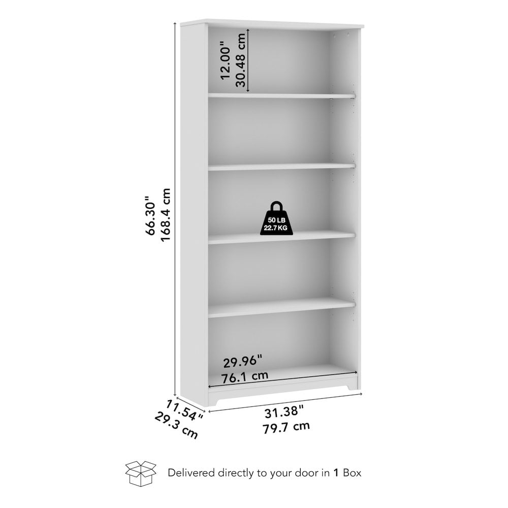 Cabot 5 Shelf Tall Bookcase in Linen White Oak - Engineered Wood
