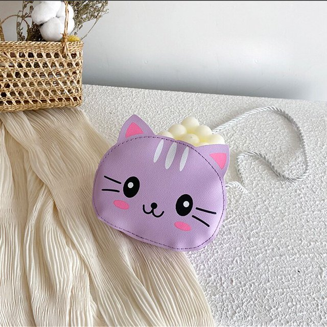 Mini bolso de piel sintética para niños, monedero de gato bonito, Cartera de princesa a la moda, bolsos cruzados de hombro para niñasA purpleCHINA Fivean unisex
