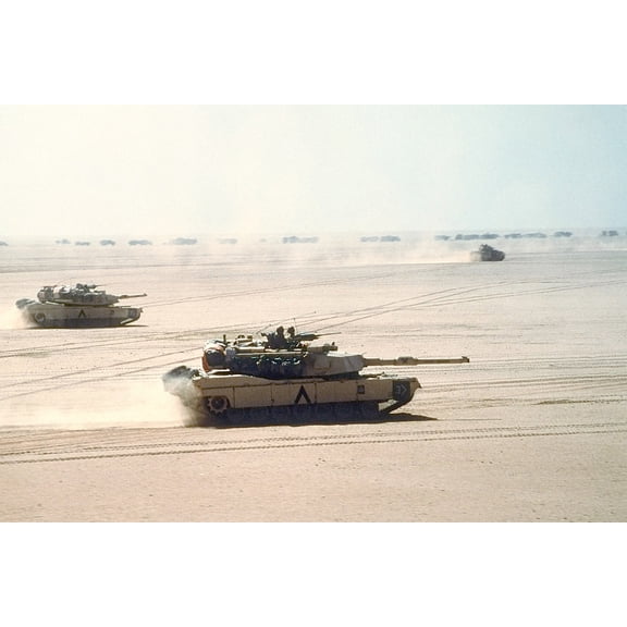 24x36 gallery poster, M1 Abrams tanks move out on a mission during Operation Desert Storm in 1991