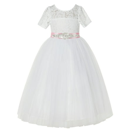 

Ivory Floral Lace Tulle Flower Girl Dresses Wedding Reception LG2R7