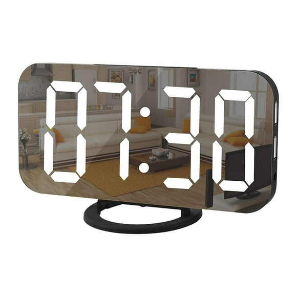 axGear Digital Mirror Alarm Clock Large LED Display with Dual USB Charger Ports For Home - Black