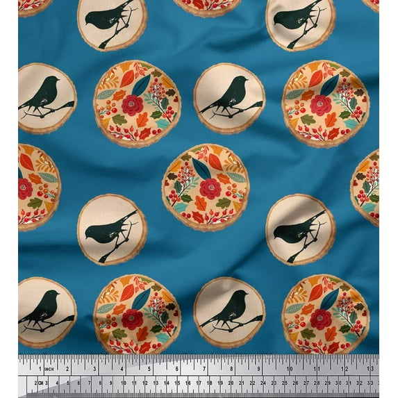 Soimoi Cotton Duck Fabric Leaves,Bird & Floral Artistic Fabric Prints by Yard 42 Inch Wide