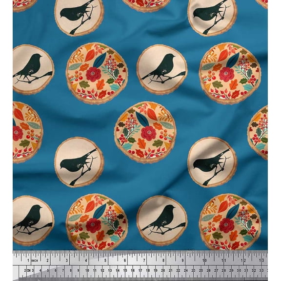 Soimoi Cotton Duck Fabric Leaves,Bird & Floral Artistic Fabric Prints by Yard 42 Inch Wide