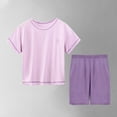thumbnail image 2 of Taqqpue Girls Boys 2 Piece Outfit Summer Short Sleeve Loose Fit Round Neck T-Shirt and Shorts Set Casual Solid Color Activewear Sweatshirt for Kids 2-16Y, 2 of 6