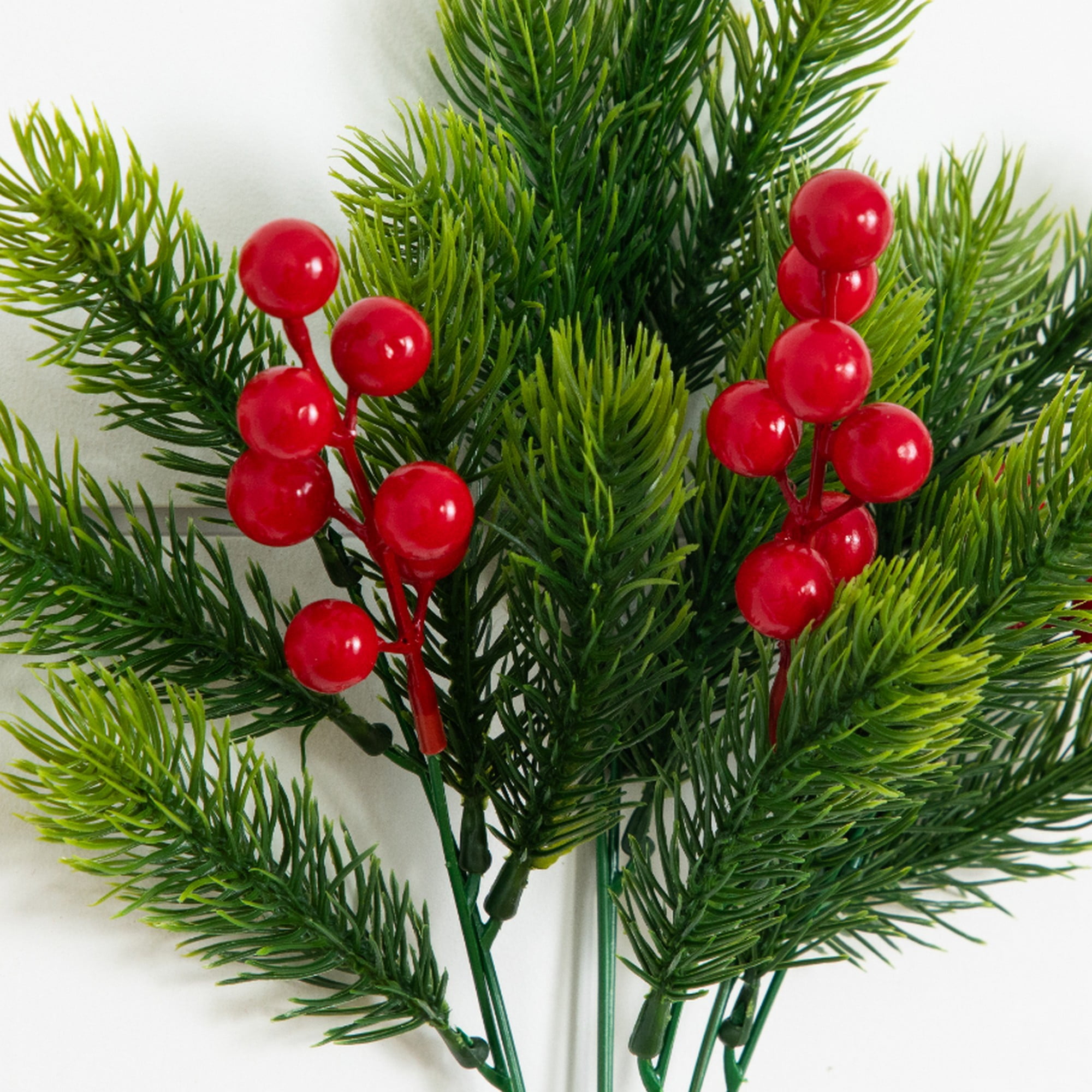 15in. UV Resistant Artificial Christmas Pine and Berries Bush (Indoor/Outdoor) - Set of 3