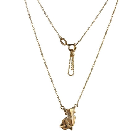 14k Yellow Gold Origami Fox Necklace, 16+2