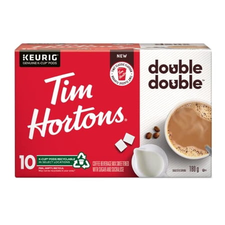 Tim Hortons Double Double Coffee, Recyclable Single Serve Keurig K-Cup Pods, 180g/6.3 oz. {Imported from Canada}