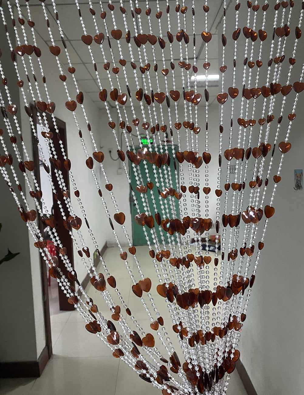 ZiDeTang 18 Rows Heart 100% Acrylic Beaded Heart Door Curtain Home Décor Tassel Room Divider Curtain for DoorwayColor Brown Pack of 2