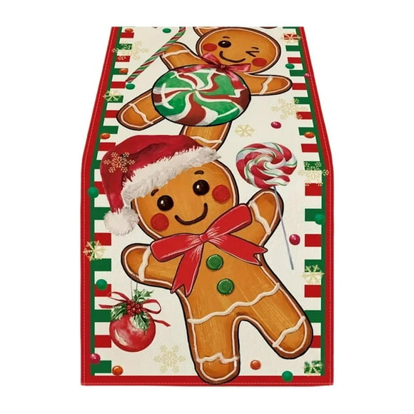 Camino de mesa navideño rectangular, estilo rústico, para interiores y exteriores. Hombre de jengibre