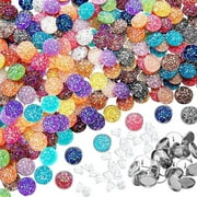 200 Pieces 20 Colors Druzy Resin Cabochons Faux Druzy Cabochons Flat Back Dome Cabochons with 20 Pieces Stainless Steel Stud Earring for Jewelry Making, DIY Craft (Silver Stud Earring, 8 mm)