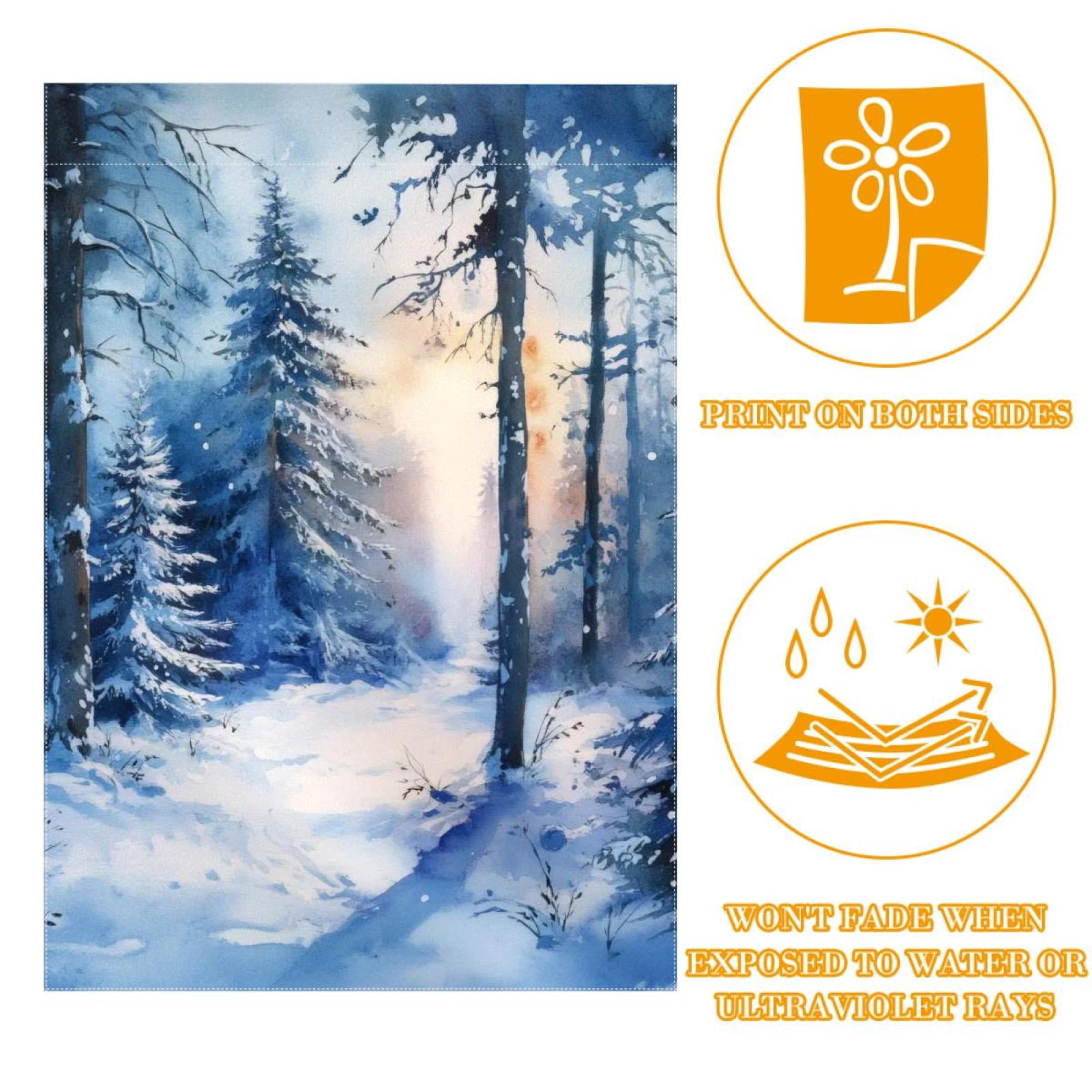 Watercolor Winter Scenery Seasonal Christmas Nature Double Sided Garden Flag Decorative Weather Resistant Yard Flag, Large DIY Vertical Flag for Farmhouse Patio Lawn, 28x40 Inch