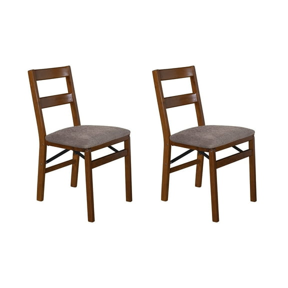 Stakmore Classic Slat Back Folding Chair in Fruitwood and Colton Upholstery (2 Pack)