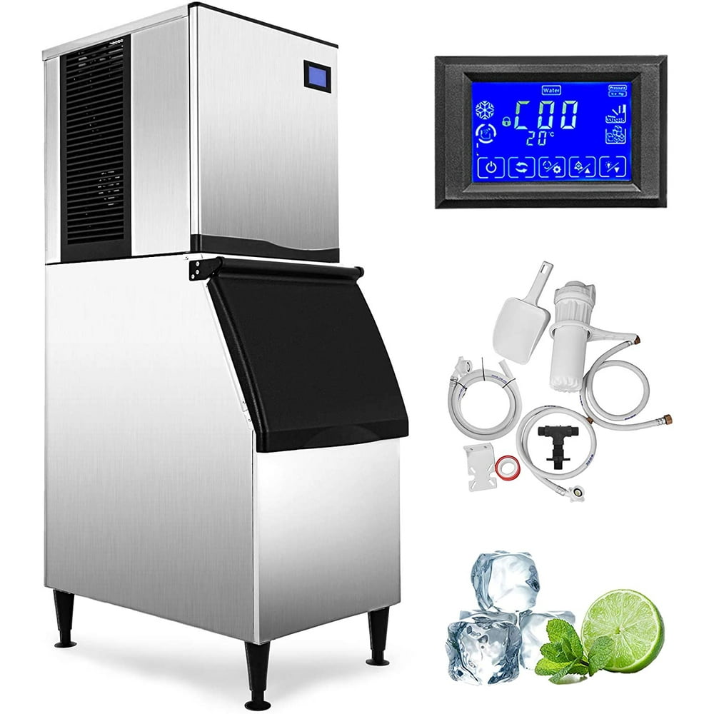 VEVOR 110V Commercial Ice Maker 550LBS/24H with 350LBS Bin, Full Clear Cube, LCD Panel