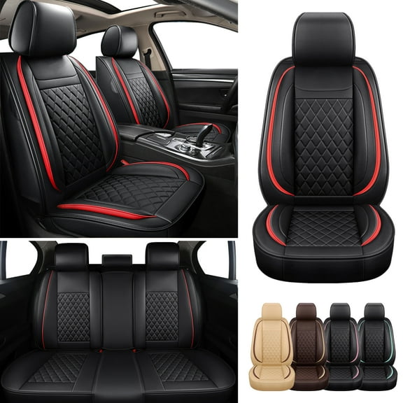 Fit for Kia Soul Car Seat Covers Leatherette Front&Rear Seat Cushion Protector for Kia Forte K5 Amanti Cadenza Black&Red
