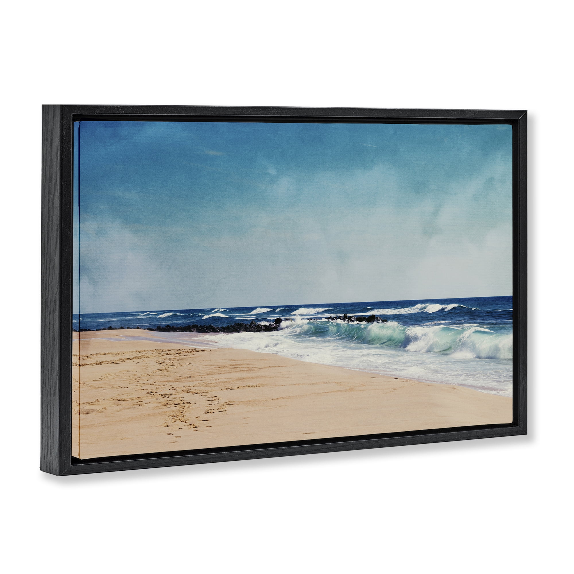 Stupell Industries Atlantic Waves Shoreline Black Framed Floater Canvas Wall Art, design by Dirk Wüstenhagen