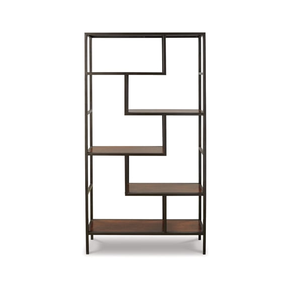 Bowery Hill Modern 70" Engineered Wood and Metal Bookcase in Brown/Black