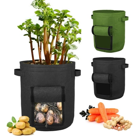 Garden Potato Felt Grow Bag, 7 Gallon Grow Bags with Breathable Access Flap and Handles for Harvesting Potato, Carrot, Onion, tomata,Vegetable and Flower