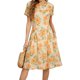 thumbnail image 1 of Vestido de Manga Corta Midi Manga Corta Vestido de Otoño, Elegante de la Gasa de la Mujer Cuello Redondo Impreso Ocasional de Verano de la Playa, 1 of 7