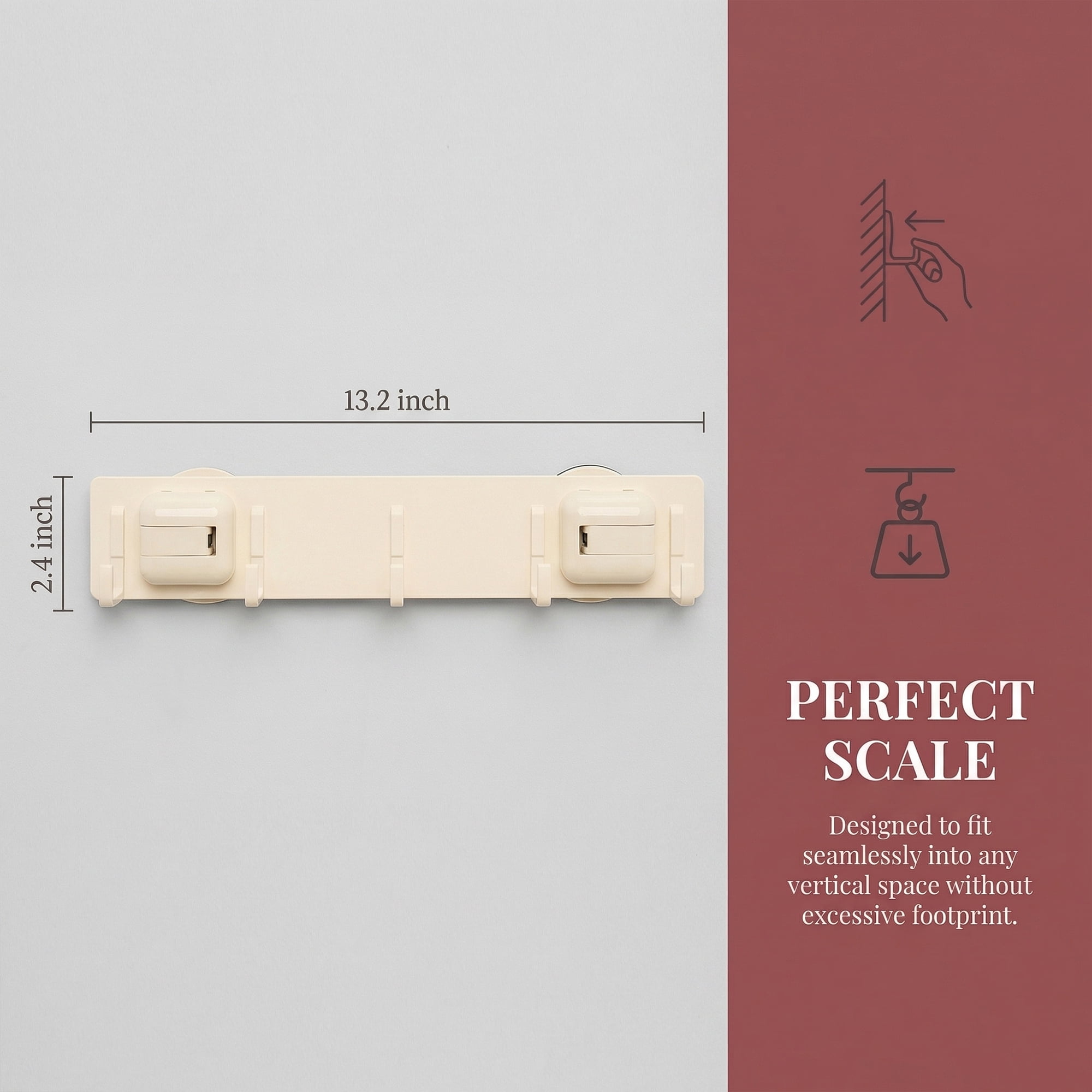 Unique Bargains Coat Rack Wall Mount Metal Suction Square 5 Hooks Rack White 13.2"x2.4"