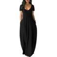 thumbnail image 1 of BJYX Maxi Robe Femmes Été Casual V-Cou Solide Longue Robe de Mode Poches Manches Courtes Femme en Vrac Plus la Robe de Taille, 1 of 3
