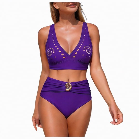 Duqingm Vacation Outfits for Women Women's Bikini Set Halter Triangle Swimsuit 2 Piece Bathing Suit Purple,2XL