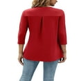 thumbnail image 6 of JUNWELL Women 3/4 Sleeve V-Neck Blouses  Button-down ShirtsTops Spring Loose Casual Shirts Streetwear, 6 of 7