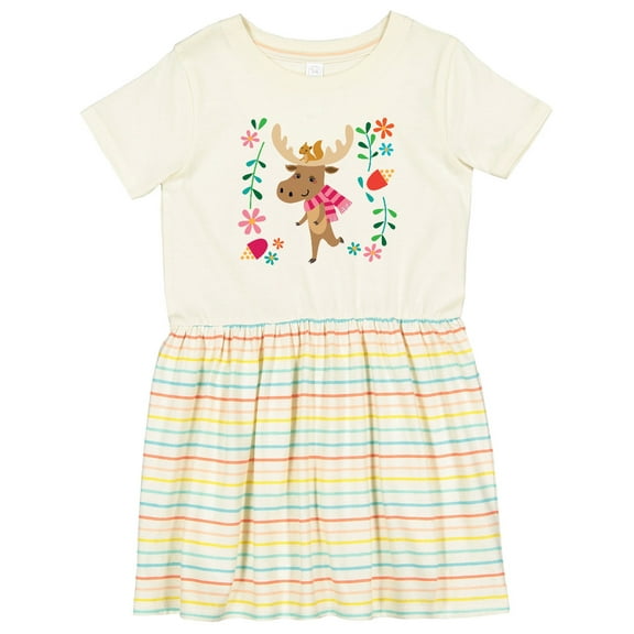 Inktastic Woodland Moose Spring Flowers Girls Toddler Dress