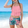 thumbnail image 7 of Girls Ruffled Tankini Swimsuit Set with Boyshort Shorts, Tropical Monstera Leaf Print Bathing Suit 6-15 Years,Size 12-13 T, 7 of 7
