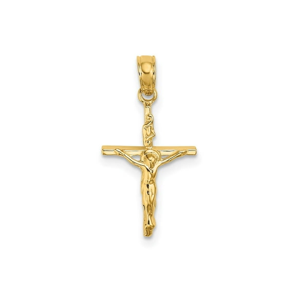 Real 14k Yellow Gold Crucifix Cross Pendant for Men and Women Polished Catholic Christian Jewelry with Jesus Religious INRI Design Faith Inspired Charm Necklace