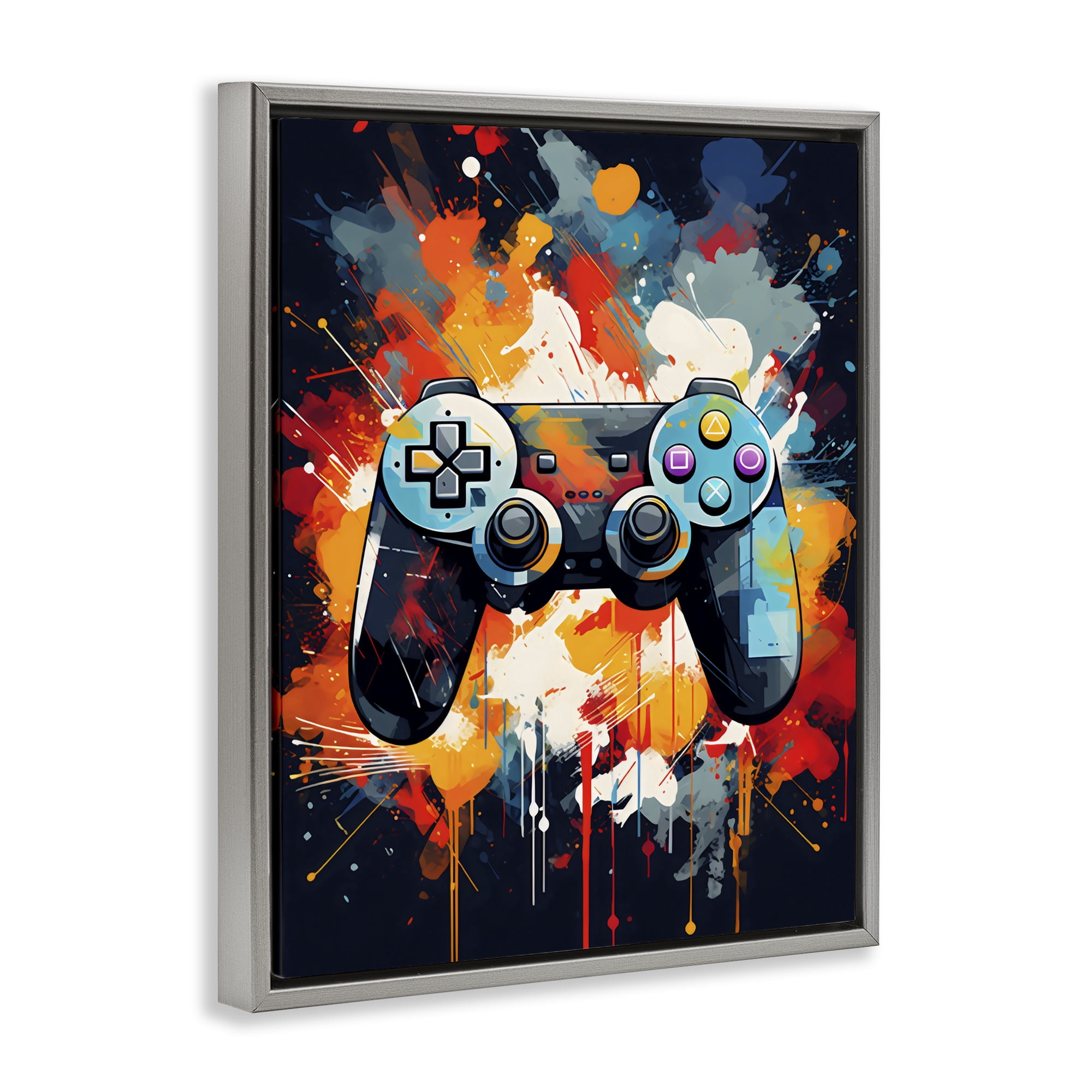 Stupell Industries Orange Paint Splash Gamer Gray Framed Floater Canvas Wall Art, design by Creative Studio
